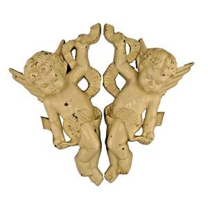 Vintage Burwood HOMCO Gold Cherub Angels MCM Wall Hangings 2020 Set of 2
